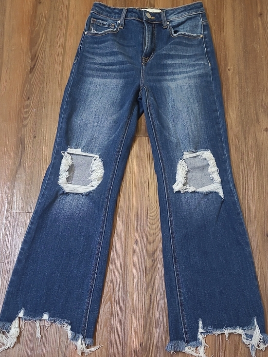 Risen Jeans Denim - Dark Blue Distressed Womens Jeans